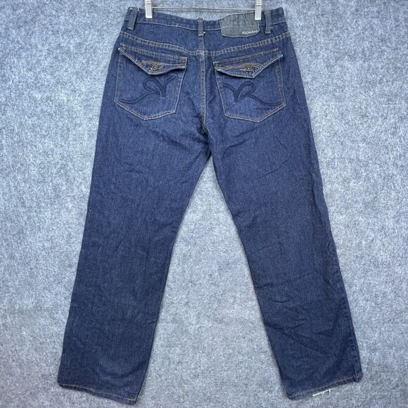 Rocawear Jeans Mens 34 Classic Fit Dark Straight Loose Flap Pocket Y2K Retro - Picture 3 of 8